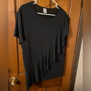 Grey blouse. One shoulder. Flowy ruffle.